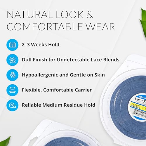Image of Walker Tape Lace Front Support Tape Roll 1 inch x 36 Yards, Double Sided Wig Tape for Lace Systems, Toupees, and Tape in Hair Extensions Human Hair, Hypoallergenic Dull-Finish Hairpiece Tape for 2-3 Weeks