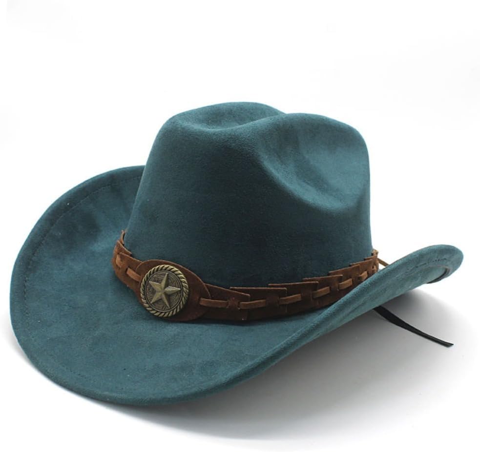 Western Fedora Hat, Brown, Wool Felt, Wide Brim with Gold Metal Band and Star Concho