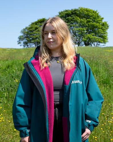 Two Bare Feet Core Waterproof Changing Robe – Unisex Adult Waterproof Windproof Coat, Fleece Lined, Ideal for Outdoor Swimming, Surfing, Camping, Beach Use (Small, Sea Green/Raspberry) - Image 4