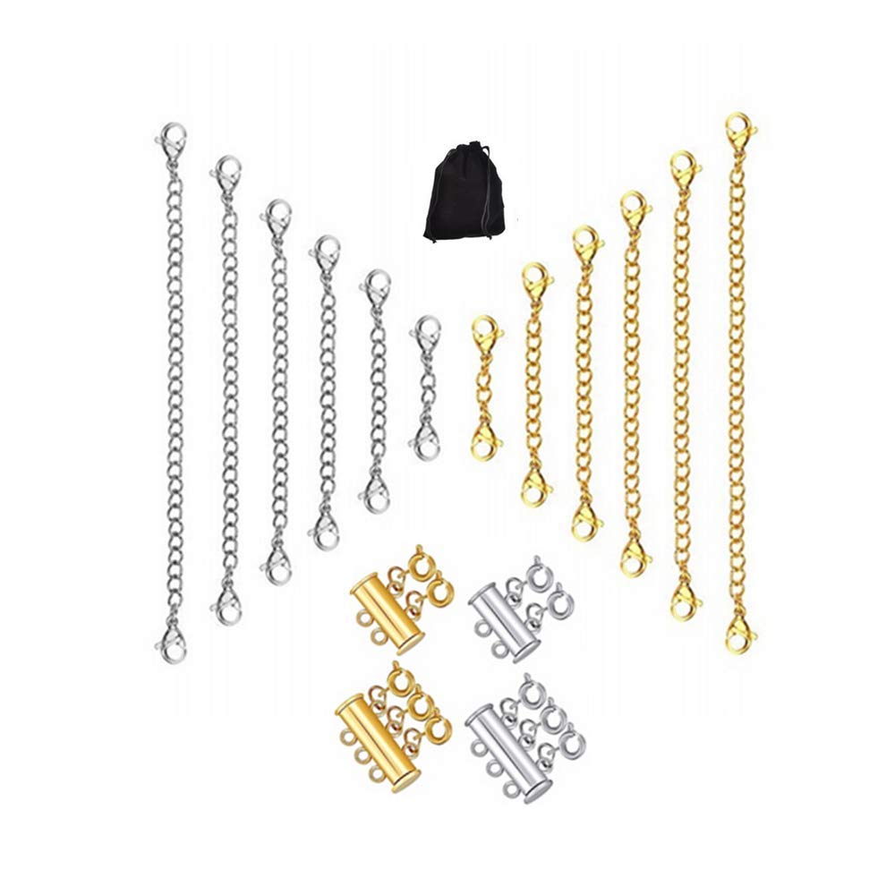 24 Pcs Necklace Clasp Magnetic Jewelry Locking Clasps and Closures Bracelet Extender,Safety Magnetic Lock with Lobster Clasp for Jewelry Making DIY Necklace Bracelet Gold Silver Leoyoubei 001