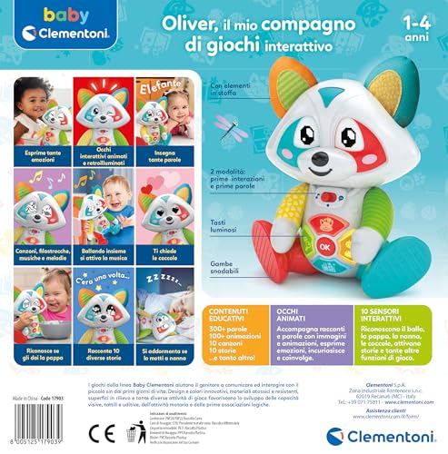 Clementoni Baby Oliver, Il Mio Compagno Di Giochi Interattivo, Gioco Educativo Bambini 1-4 Anni, Raccontastorie Prima Infanzia Con Occhi Led, Stimola Manualità E Linguaggio, Lingua Italiana, 17903 - 3