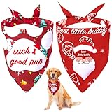 Dog Christmas Bandana 2 Pack, Christmas Tree and Santa Pet Scarf Gift for Boy and Girl, Premium Durable Fabric, Holiday Bandanas for Medium Large Dogs, Reversible Xmas Dogs Presents Outfit