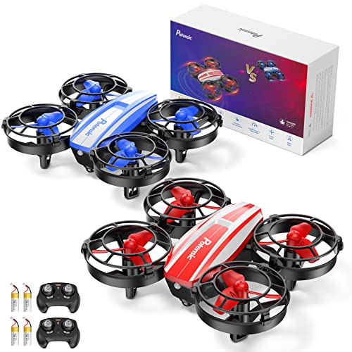 Potensic 2 Pack Mini Drones, RC Quadcopter for Kids Beginners with IR Battle Mode, 3D Flip, Circle Fly, Self-Rotate, 3 Speeds, Headless Mode, Altitude Hold, Flying Toy Gift for Boys Girls (Red, Blue)