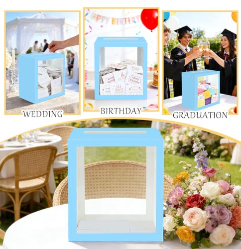 Image of SietDESEO Light Blue Card Box for Party with Clear Window Large Gift Card Box Holder for Wedding Reception Birthday Graduation Baby Shower Raffle Ticket Box