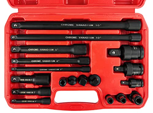 Wett 18Pcs Impact Extension Socket Set Drive Tool Accessory Set, Cr-V Steel, Includes Socket Adapters, Extensions And Universal Joints And Impact Coupler, Professional Socket Accessories #TOP4