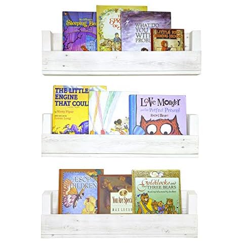 Drakestone Designs Nursery Bookshelves 28 Inch (Set of 3) | Wall Mount | Handmade Rustic Reclaimed Wood - Whitewash Cover