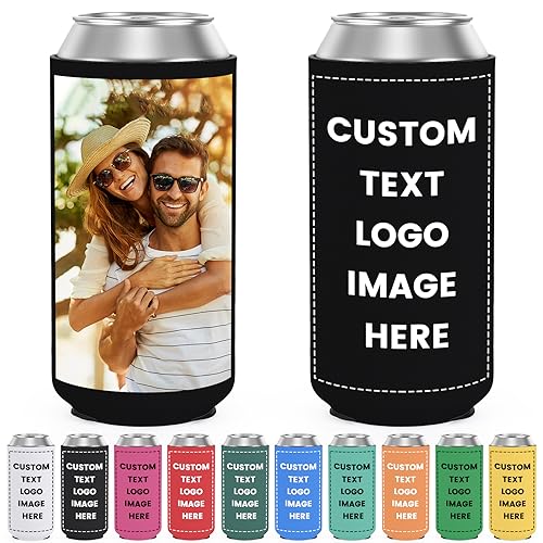 Paquete de 10 enfriadores de cerveza personalizados con logotipo de foto, soporte aislado para botellas de bebidas para fiestas, bodas, pesca, picnics