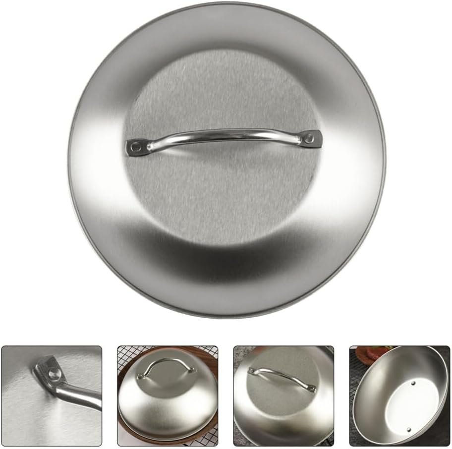 Hemoton 12 Inch Pan Lid Pan Lid Universal Pans Pots Lid Cover Stainless Steel Cheese Melting Dome Grease Splatter Guard Food Plate Cover with Handle for Frying Pan Cast Iron Skillet Silver Pot Cover