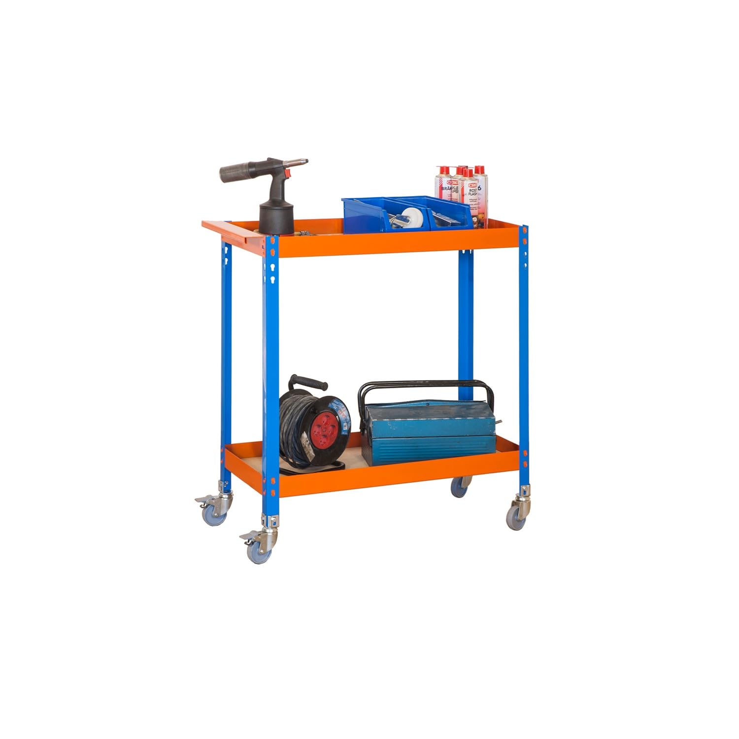 Simon Rack Carro Herramentas Taller, Banco Trabajo, Capacidad Carga 75 kg, 1030x900x400 mm, Azul/Naranja/Madera - WAGON