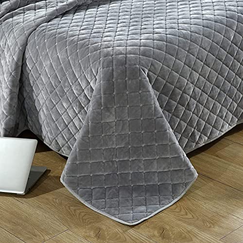 Couverture matelassée en coton et parure de lit double grise - 4