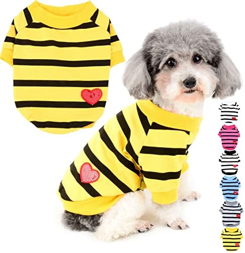 Zunea Dog Shirts for Small Dogs Summer Basic T-Shirt Striped Puppy Clothes Sequins Love Heart Sweatshirt Soft Cotton Short Sleeve Tee Shirt Pet Girl Boy Clothing Pullover Chihuahua Apparel Yellow S