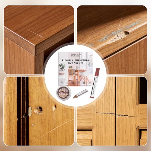 Image of SEISSO Wood Furniture Repair Kit, New Improved 10 Colors Touch Up Markers and Crayons with Polish Wax, Covering Damaged Wooden Surfaces and Floors, Scratches, Stains, Cracks and Dents(25 PCs)