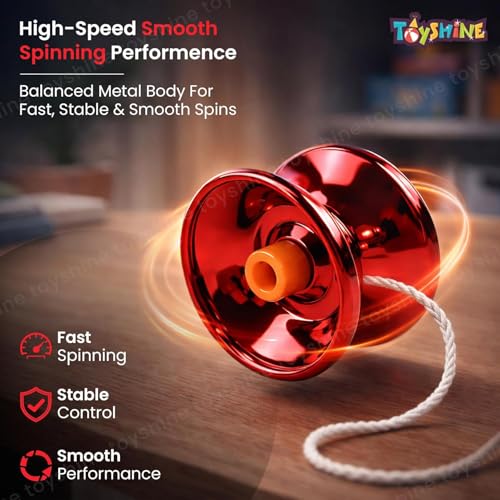 Image of Toyshine Pack of 2 High Gloss Speed Metal YoYo Spinner Toy with String | Smooth Spinning Trick Skill Toy for Hand Eye Coordination | Classic Skill Game Toy for Kids Boys Girls & Teens - Multicolor