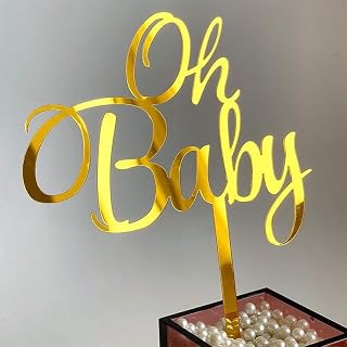 Oh Baby Gold Mirror Acrylic Cake Topper for Baby Shower