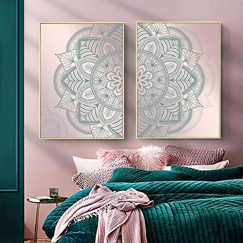 Toile Mandala Rose et Gris 80x120cm | Tableau Abstrait Dégradé Moderne pour Salon Boho x2