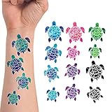 WIRESTER Temporary Tattoo Stickers for Girls Boys Kids Adults, Fake Tattoos on Face Hand Neck Wrist Party Favor Body Art, Tattoo Sheet 6 x 7.87 inch - Turtle Designs (Blue, Pink, Purple, Green, Black)