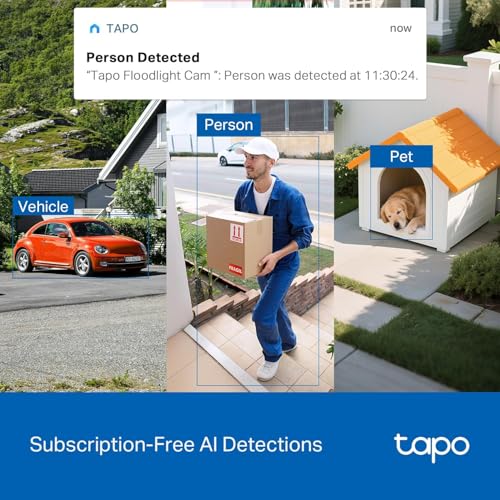 Tapo 2K Outdoor Pan/Tilt Wired Floodlight Security Camera - 1500 Lm Dimmable, 360° AI Motion Tracking, Person/Vehicle Detection, 24/7 Recording, Subscription-Free Local Storage or Optional Cloud, C710 by Tapo - Image 7