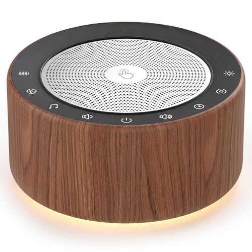 Image of Kipcush White Noise Machine for Baby & Adults, 30 Soothing Sounds, Soft Non-Glare Nursery Lamp, 8 Color Night Lights, Memory Function (Angel V5 Wooden, Standard)