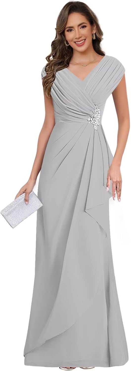 Cap Sleeve V Neck Mother of The Bride Dresses for Women 2026 Long Ruched Mermaid Formal Evening Dress