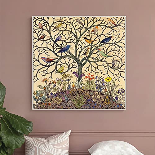 Toile fleur et oiseaux pour égayer votre chambre avec cette affiche Arbre de Vie KEBIA