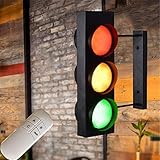 Feu de Circulation Appliques Murales Double Face L'industrie Rétro Bar Café Maternelle LED Rouge Vert Lampe Tricolore Lampe Voyant D'avertissement Décorative avec Interrupteur à Distance Spots Muraux