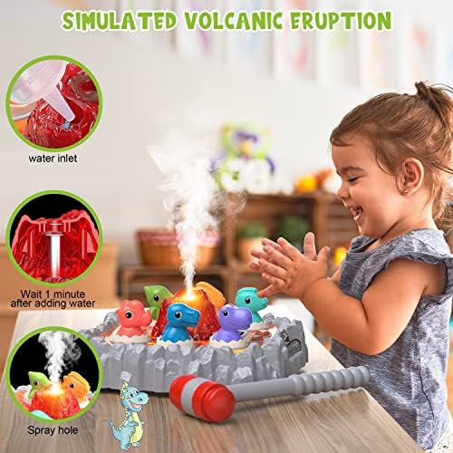 Whack a Mole Game Toys for Kids, Dinosaur Whack Game with 2 Pounding Hammers Toy, Mini Arcade Interactive Educational Games with Sound and Light for Toddlers Kids Girls Boys Age 3 4 5 6 Years Old