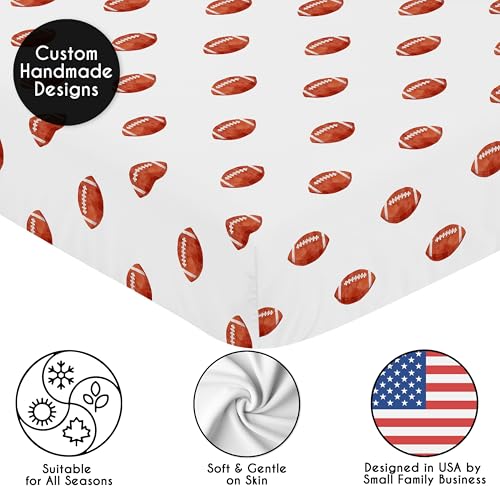 Image of Sweet Jojo Designs Fitted Baby Crib Sheets (Football) for Boys, Infant Nursery, Toddler Room - Standard Size (Brown & White Sports Balls for the Classic, Watercolor, Vintage Sport Theme Collection)