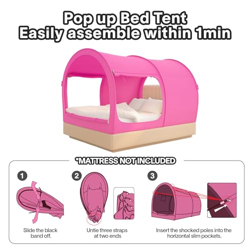 Image of Alvantor Bed Canopy Bed Tents Dream Tents Privacy Space Full Size Sleeping Tents Indoor Pop Up Portable Frame Curtains Breathable Grey Cottage (Mattress Not Included) Reducing Light