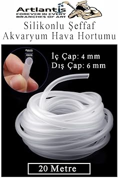 Silikonlu Şeffaf Akvaryum Hava Hortumu 20 Metre İç Çap 4mm Dış Çap 6mm Deney Fıskiye Kauçuk Hortum Yağ Hava Pompa Borusu