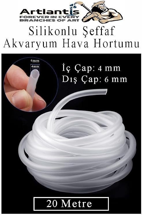 Silikonlu Şeffaf Akvaryum Hava Hortumu 20 Metre İç Çap 4mm Dış Çap 6mm Deney Fıskiye Kauçuk Hortum Yağ Hava Pompa Borusu