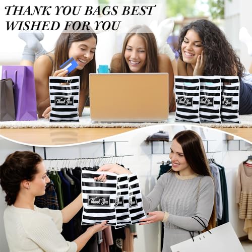Jeyiour 300 Pcs Thank You Merchandise Bags with Handles Die Cut Plastic Shopping Bags Thank You Gift Boutique Goodie Sacks for Party Stores, 3 Sizes(Stripe) by Jeyiour - Image 6