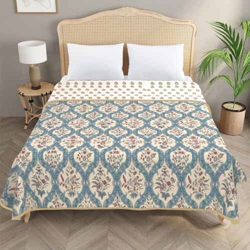 Image of Homestan Reversible All Season Cotton Feel Dohar for Double Bed,Soft Light Weight AC Blanket /Comforter for Summer /Winter /Monsoon (84x88 Inches, Jaipuri Motifs)