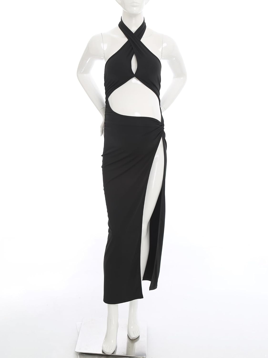 Sywiyi Sleeveless Maternity Baby Shower Dress Halter Neck Cross Cutout Side Slit Pregnancy Photoshoot Dress