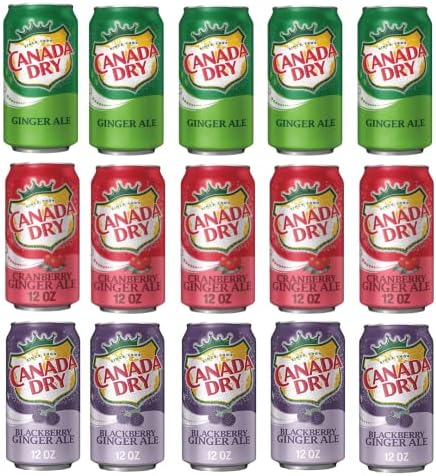 Canada Dry Ginger Ale Original, Blackberry, Cranberry Sparkling Seltzer Water - Variety Pack, 12oz Can (Pack of 15, Total of 180 Oz)