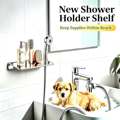 Ceruleanix Drill-Free Wall Mount Handheld Shower Head Holder & Bidet Sprayer Holder, 304 Stainless Steel with Storage Shelf, Polished Chrome, Bathroom Organizer for Tub, Toilet & Pet Bath by Ceruleanix - Used condition - Image 9