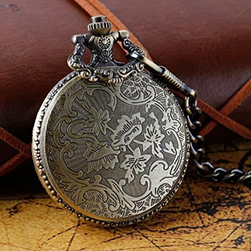 Tiong Antique Steampunk Quartz Pocket Watch Pendant Necklace Chain Gift Men, Pocket Watch Men's Quartz Pocket Watch Strap Gift Box