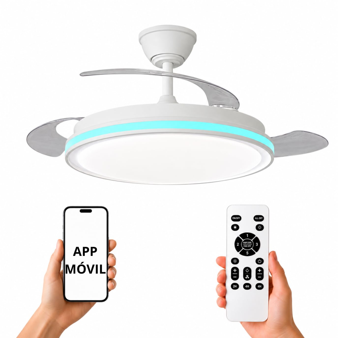 NARVI Ventilador de Techo Blanco con Luz LED Regulable, Motor DC Silencioso de Bajo Consumo, Lámpara Ventilador con Mando a Distancia, 3 Aspas Retráctiles, Función Invierno Verano, SEÚL 8935 WH