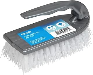 Iron Shaped Scrubbing Brush with Curved Grip Handle, Durable hard synthetic plastic fibres, Ergonomic shape ideal for deep cleaning, BPA free in a Silver colour