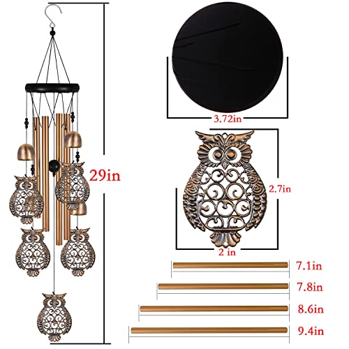Bronze Owl Wind Chime, Gifts For Mom, Home, Garden, Balconies, Rooms, Patio, Indoor, Outdoor Owl Decoration, Owl Chimes, With 4 Aluminum Tubes 5 Owls Wind Chimes, Owl Wind Catcher, Owl Wind Bell Decor #TOP3