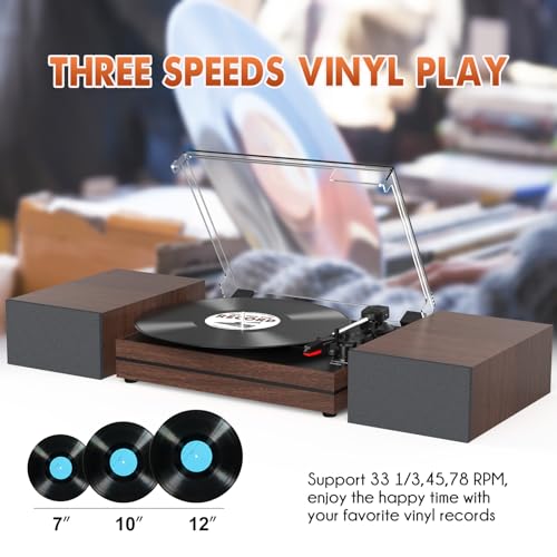 Image of Record Player with Two External Speakers Belt-Drive Turntable for Vinyl Records