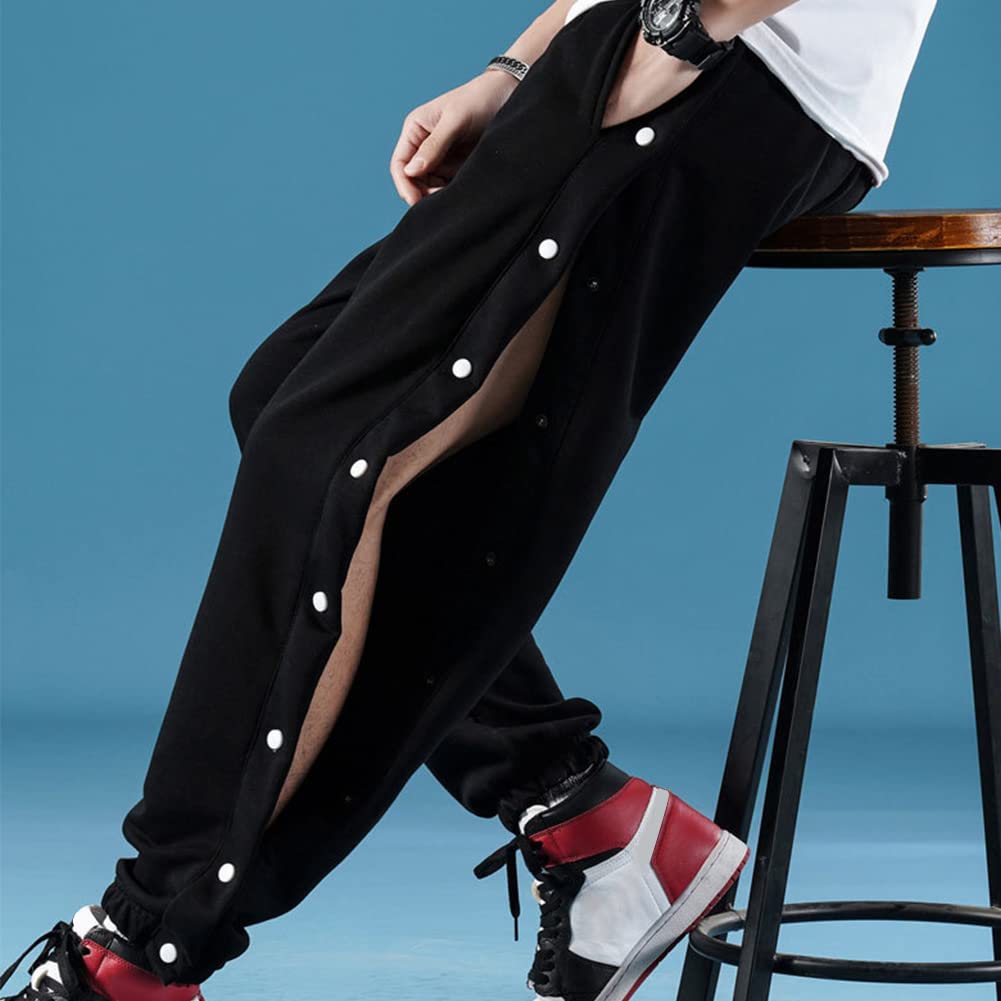 Pantaloni da Allenamento da Basket Larghi Casual da Uomo, Jogging Sportivi da Uomo a Righe Laterali, Sweatpants con Bottoni Laterali Pantaloni, con Gamba Aperta e Tasche