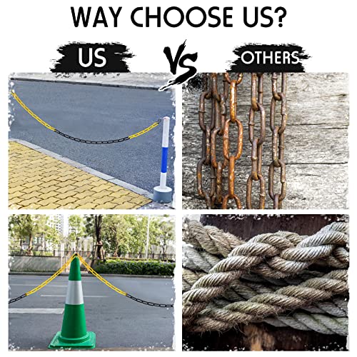 Geelin 200 ft Plastic Chain Weatherproof Safety Link Barrier Lightweight Safety Chain for Crowd Control Queue Line Parking Driveway Decoration(Black Yellow)