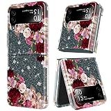 KJSK for Samsung Galaxy Z Flip 4 5G Case - Women Flowers Clear Hybrid Soft TPU Bumper + Solid PC Pro