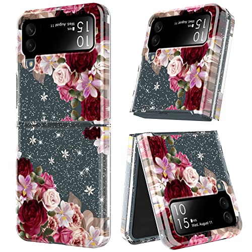 Kjsk For Samsung Galaxy Z Flip 4 5G Case - Women Flowers Clear Hybrid Soft Tpu Bumper + Solid Pc Protective Cover Cell Phone Case Sparkling Shockproof Drop Resistant Phone Cover For Z Flip 4 5G 2022 #TOP19