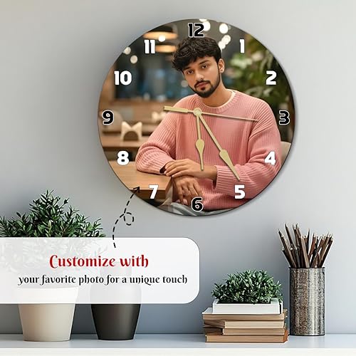 Image of SAVRI Personalized Photo Wall Clock for Him 9x9 Inch -Customized Picture Printed Acrylic Clock | Birthday, Anniversary & Valentine Gift for Boyfriend, Husband, Brother, Son | Modern Room Decor for Men