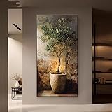 Cuadro de olivo en lienzo - Arte moderno de olivo - Impresiones minimalistas para decoración de sala de estar (30 x 60 cm/Sin marco)