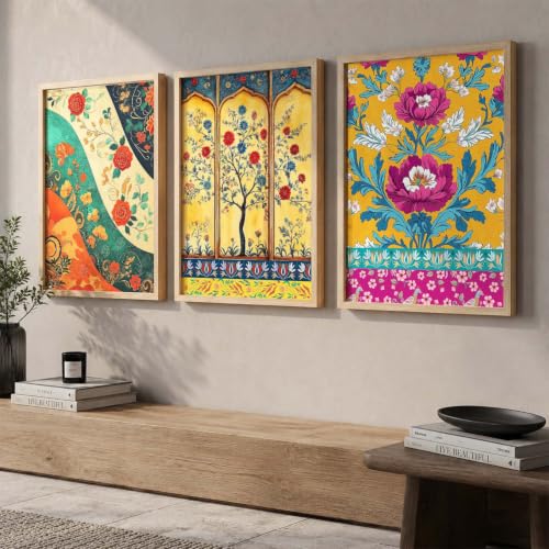 Image of kotart Indian Traditional Wall Art Paintings Home Decoration | Madhubani Painting Vastu Peacock For Living Room Bed Room Hotel Wall Decor Digital Reprint Set of 3 (19X25 inch)