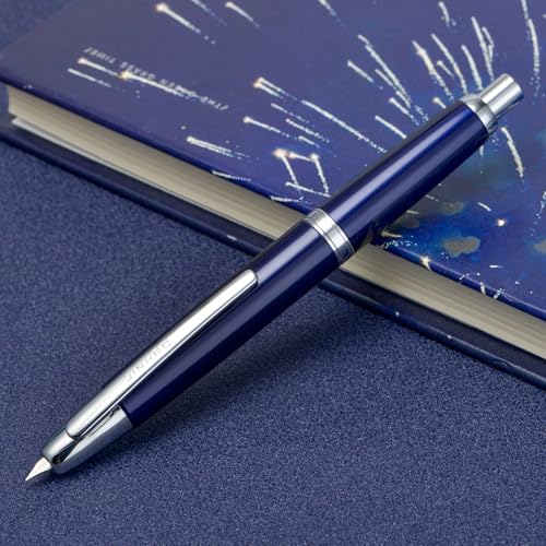 Image of Jinhao 10 Press Fountain Pen with Box, Dark Blue Retractable Extra Fine Nib with Ink Converter Set (Silver Clip)