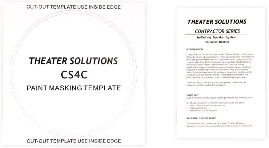 Cut-out template and instruction booklet for Theater Solutions CS4C speakers