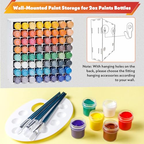 Image of 64 Grids Craft Paint Storage Organizer, Wall-mountable Paints Holder, Stackable Paint Bottle Rack Stand for 2oz Acrylic Craft Paints